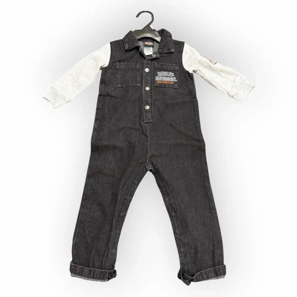 Harley-Davidson Infant B&S Denim Black Work Shop Coveralls Item #3060102 12/18M